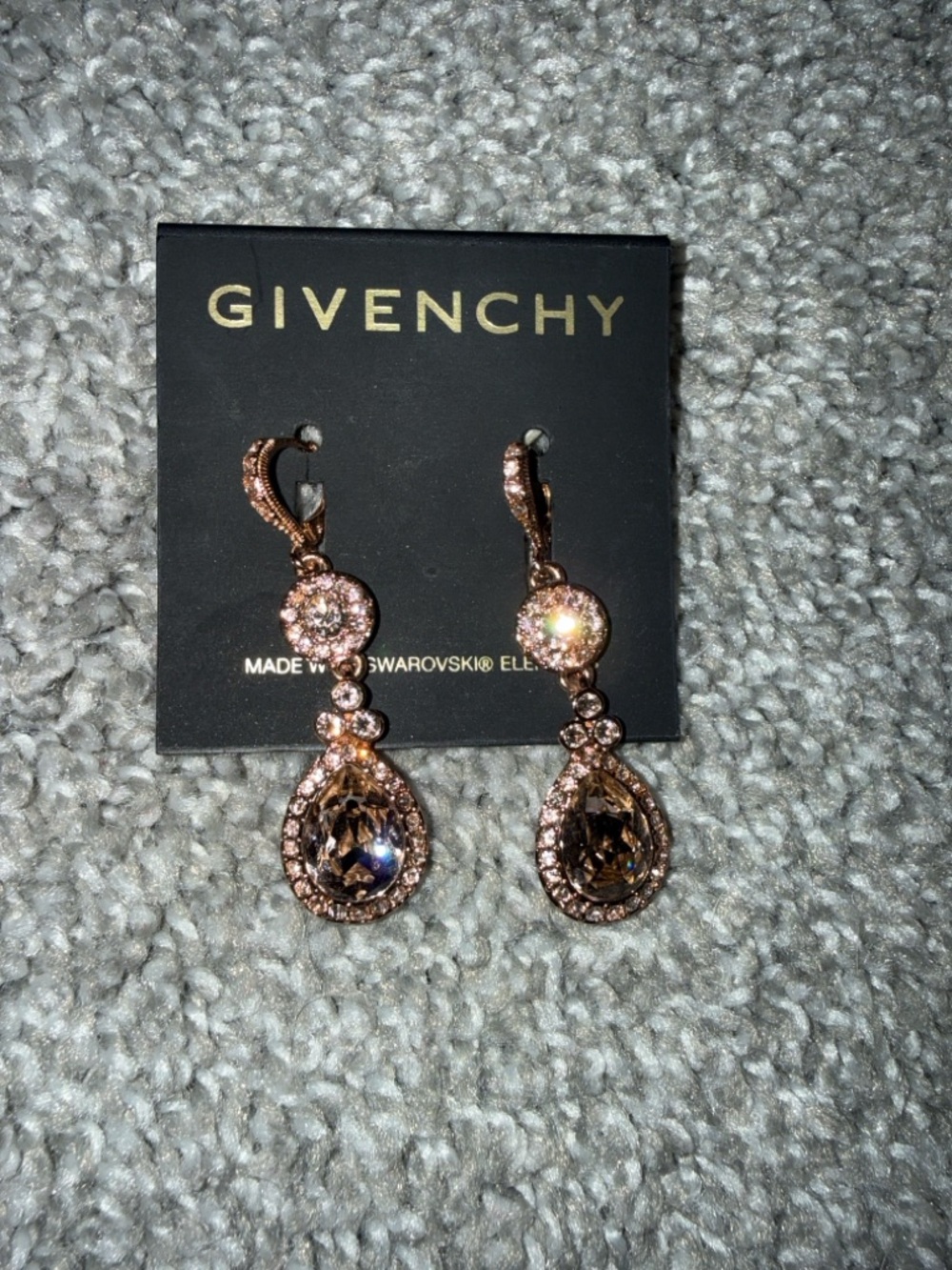 Givenchy Rose Gold Crystal Teardrop Dangle Earrings - Blush